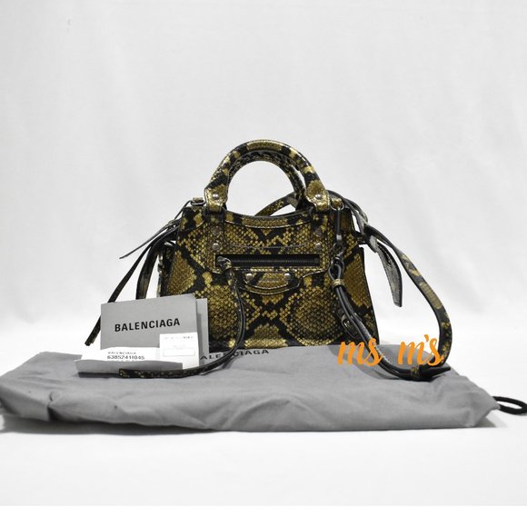 NWT Balenciaga Neo GOLD  Classic City Mini Metallic Python Satchel Bag - Picture 1 of 10